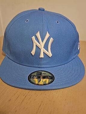 New Era Sky Blue New York Yankees Fitted Cap with White NY Logo